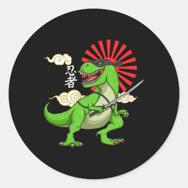 Ninja T-rex Funny Japanese Style Art Sticker  (Front)
