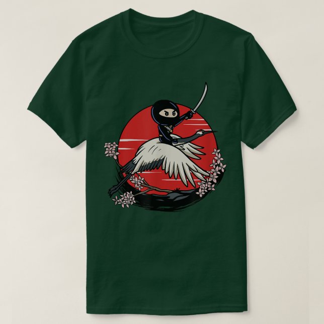 Ninja Tomo Riding Crane Japanese Fantasy Anime  T-Shirt (Design Front)