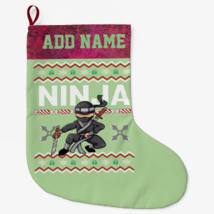 Ninja Ugly Christmas Sweater Large Christmas Stocking