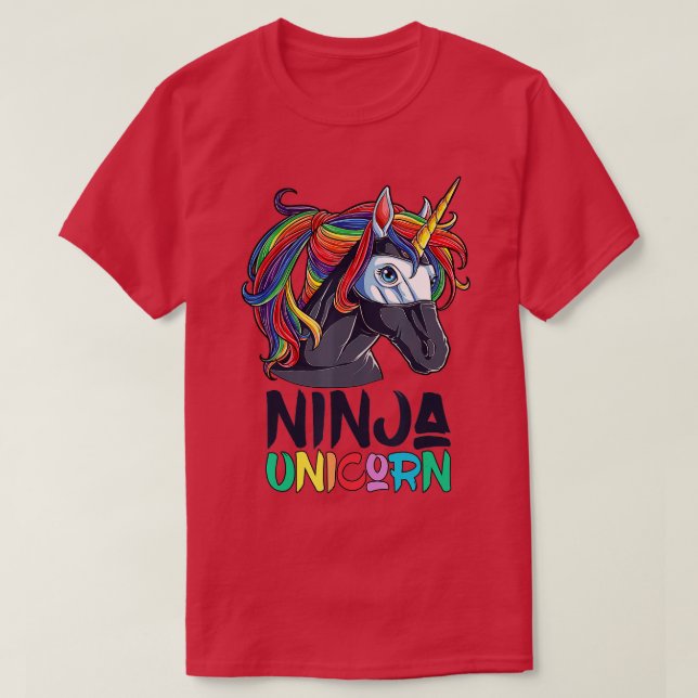 Ninja Unicorn  Girls Rainbow Martial Arts Fighter  T-Shirt (Design Front)