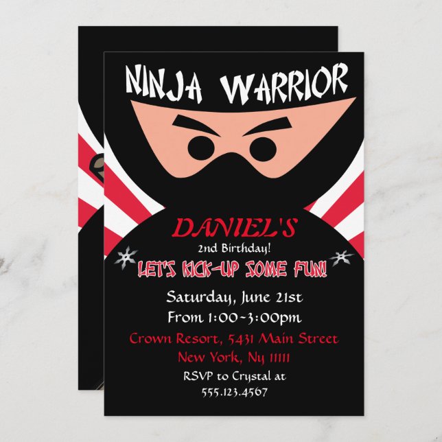 Ninja Warrior Birthday Invitation (Front/Back)