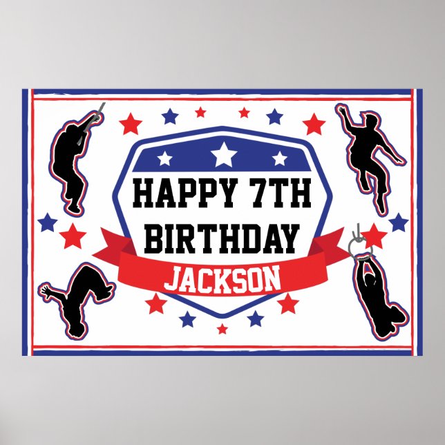 Ninja Warrior Birthday Party Red & Blue Poster (Front)