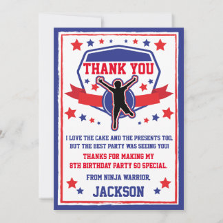 Ninja Warrior Birthday Party Thank you Card
