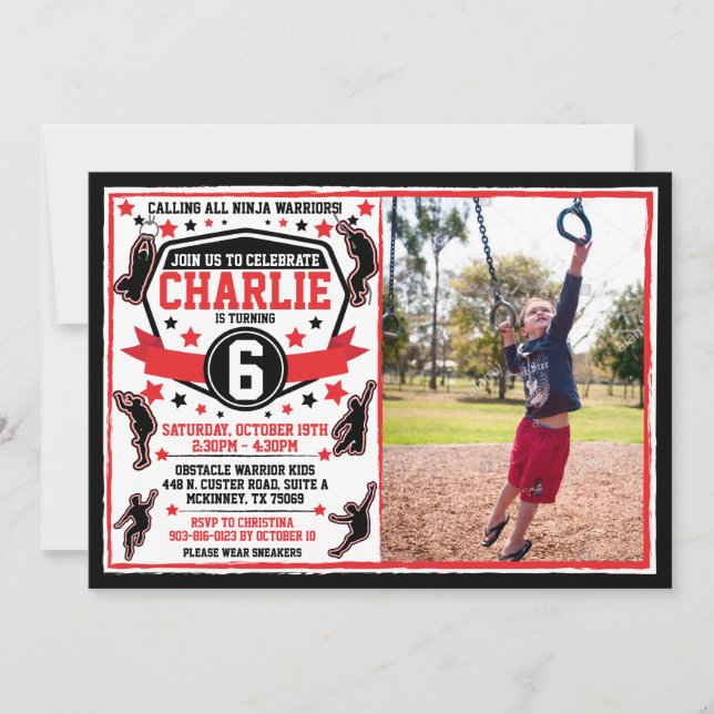 Ninja Warrior Boys Birthday Photo Invitation (Front)