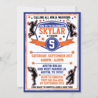 Ninja Warrior Girls Blue & Orange Birthday Party Invitation