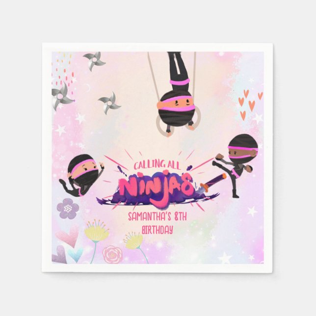 Ninja Warrior Girls Pink Napkin (Front)
