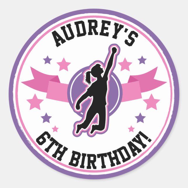Ninja Warrior Girls Pink Purple Birthday Classic Round Sticker (Front)