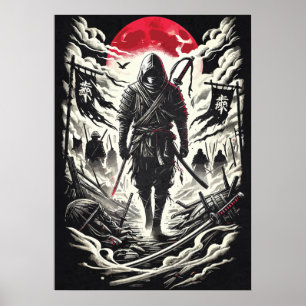 Ninja Warrior in Red Moon Battlefield - Japanese Poster