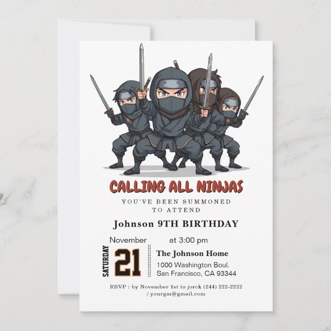 Ninja Warrior Kids Birthday Party Invitation (Front)