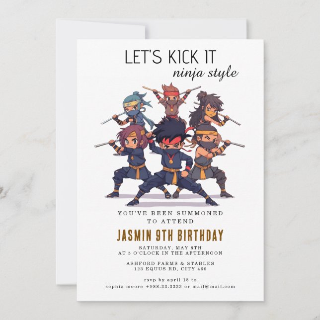 Ninja Warrior Kids Birthday Party Invitation (Front)