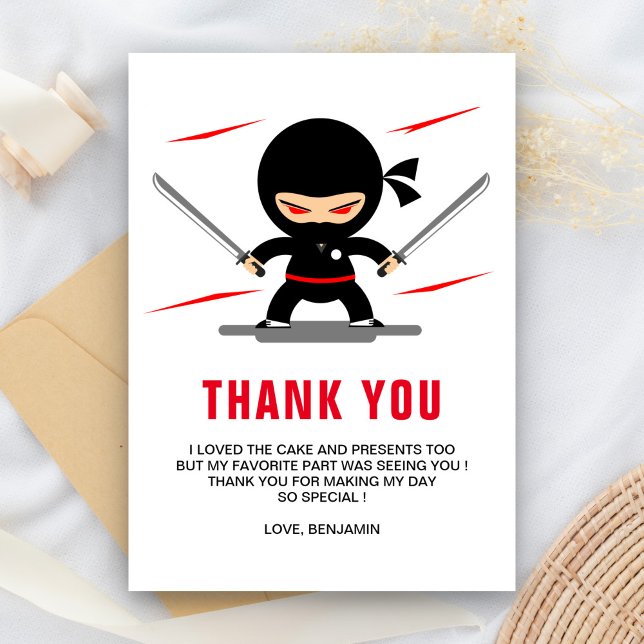 Ninja Warrior Kids Birthday Party Thank You Card (Creator Uploaded)