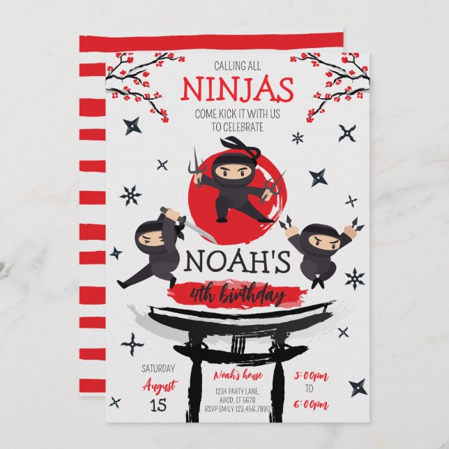 Ninja Warrior Martial Arts Birthday Invitation (Front/Back)