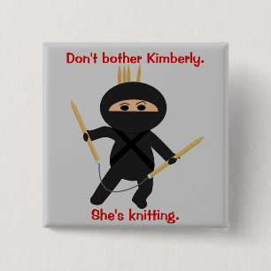 Ninja With Circular Knitting Needles 15 Cm Square Badge