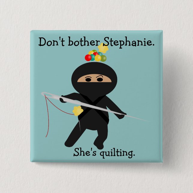 Ninja with Sewing Needle 15 Cm Square Badge (Front)