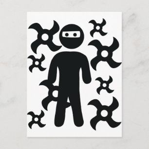 ninja with trowing stars icon postcard