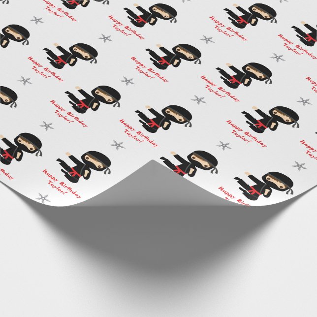 Ninja Wrapping Paper Boy Personalised Red Black (Corner)