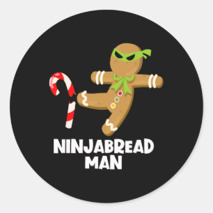 Ninjabread man fun ginja kicking candy cane christ classic round sticker