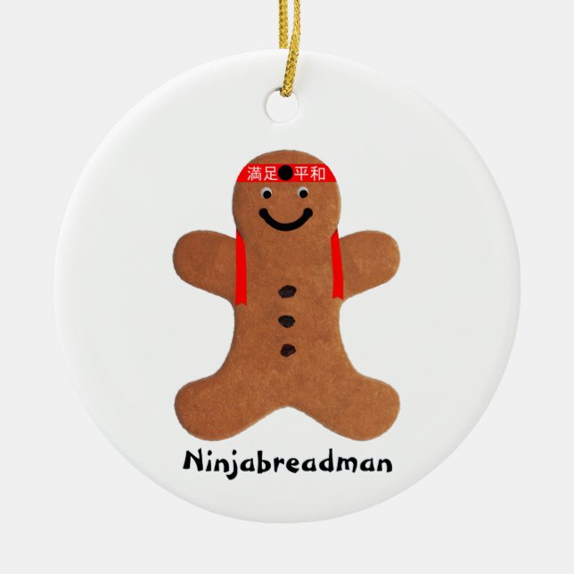 Ninjabreadman biscuit (cookie) ceramic tree decoration (Front)