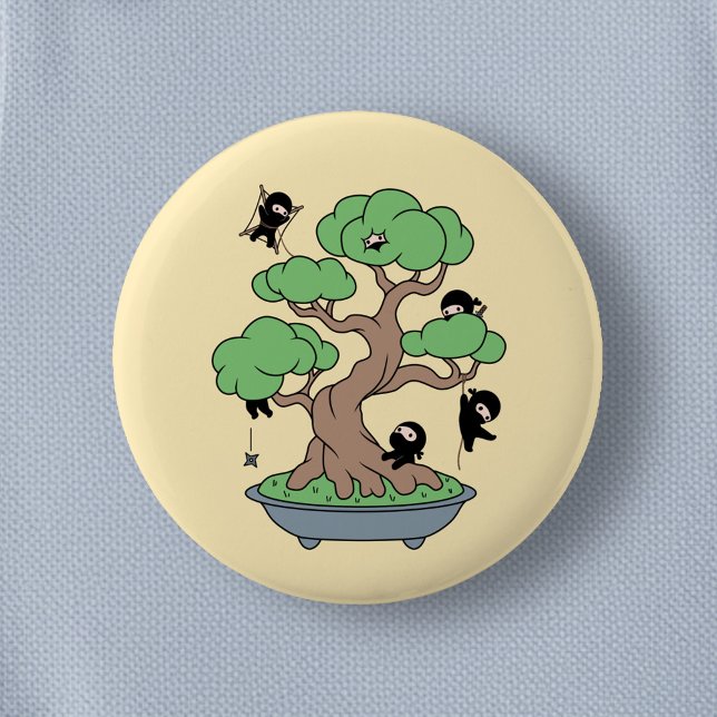 Ninjas in Bonsai Tree on Yellow 6 Cm Round Badge (Creator Uploaded)