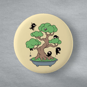 Ninjas in Bonsai Tree on Yellow 6 Cm Round Badge