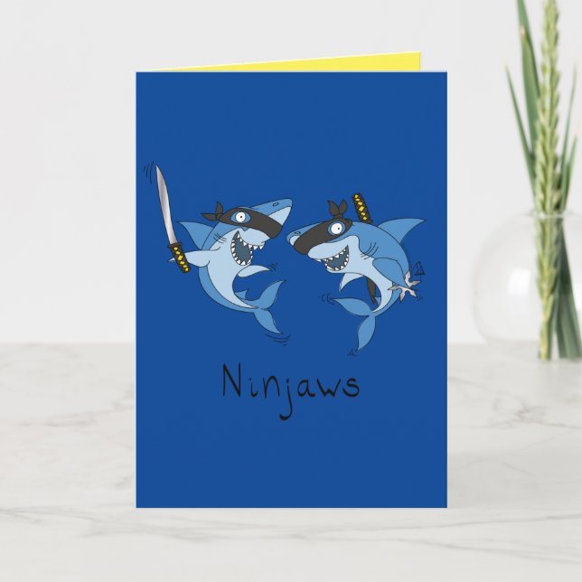 Ninjaws Ninja Sharks Funny Greeting Card (Front)