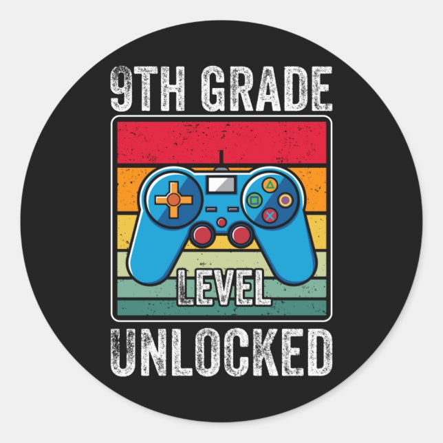 Ninth Grade Level Unlocked Video Game Student Gift Classic Round Sticker (Front)