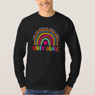Ninth Grade Teach Love Inspire Boho Rainbow Teache T-Shirt