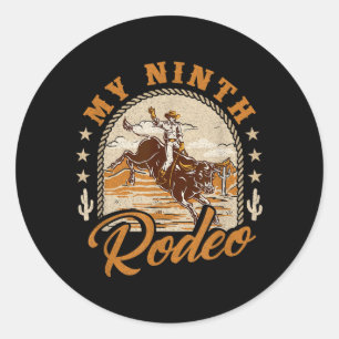 Ninth Rodeo Retro Western 9th Birthday Country Classic Round Sticker