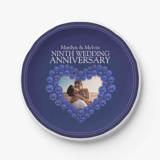 Ninth wedding anniversary bead heart Lapis Lazuli Paper Plate (Front)