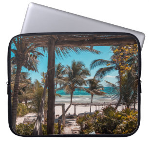 Nipa hut under coconut palm trees laptop sleeve