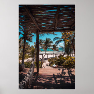Nipa hut under coconut palm trees poster