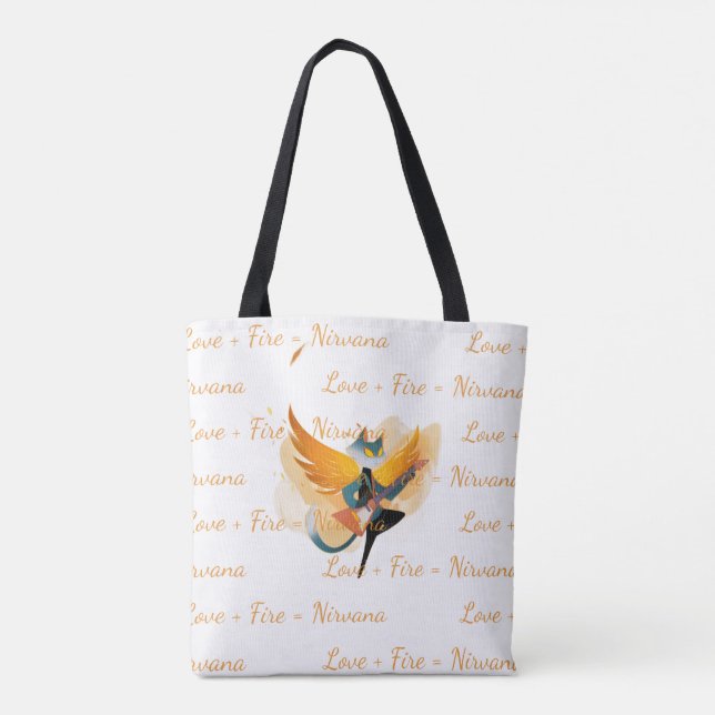 Nirvana Cat with Guitar & Wings – White Tote Bag w (Back)