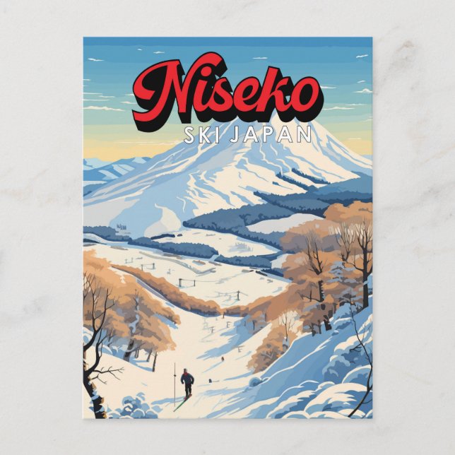 Niseko Hokkaido Japan Winter Travel Art Vintage Postcard (Front)