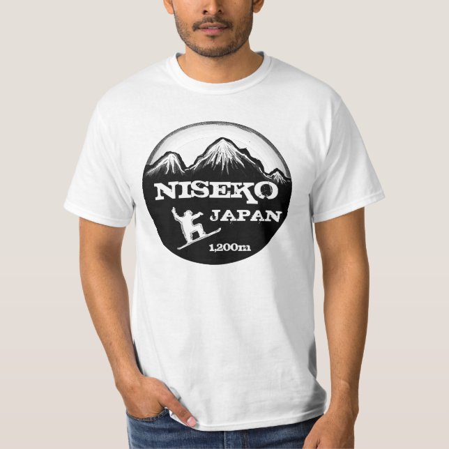 Niseko Japan black white snowboard art value tee (Front)