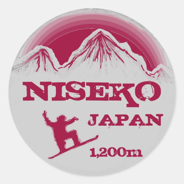 Niseko Japan pink snowboard art souvenir stickers (Front)