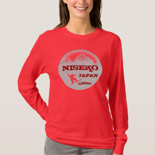 Niseko Japan red snowboard art ladies shirt