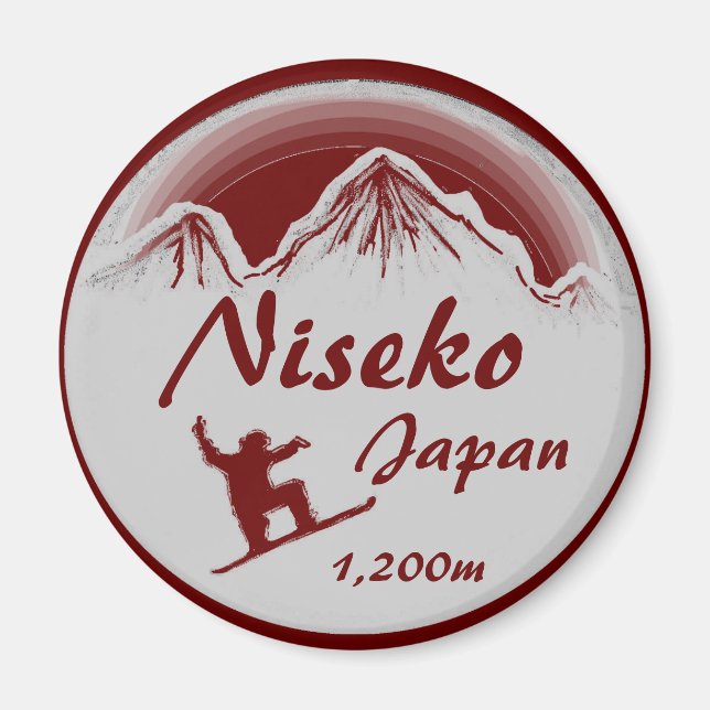Niseko Japan red snowboard art souvenir magnet (Front)