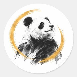 Nishiki Series - Gold Sumi-e lookingup Panda Classic Round Sticker