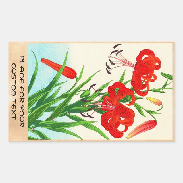 Nishimura Hodo Tiger Lilies shin hanga flowers Rectangular Sticker (Front)