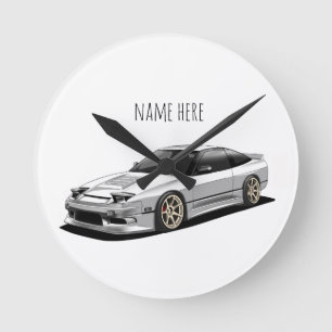 nissan 240sx hand drawn artwork round clock