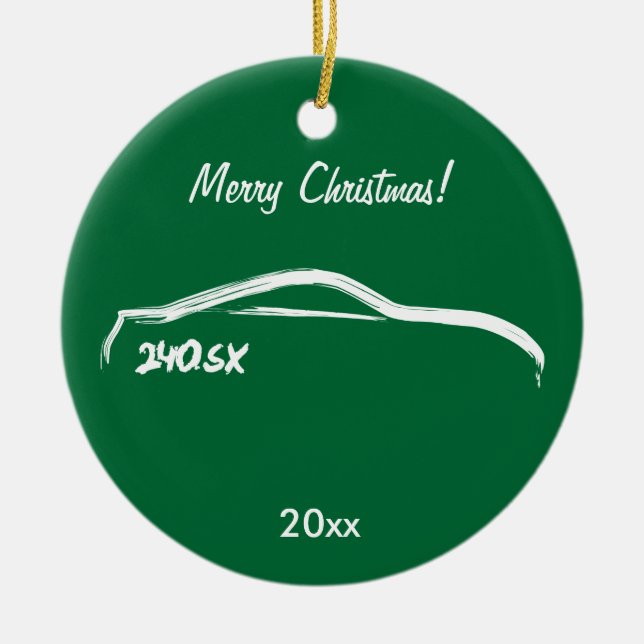 Nissan 240SX white silhouette Ceramic Tree Decoration (Front)