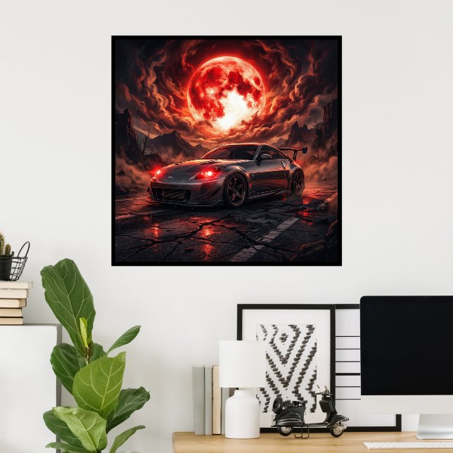 Nissan 350z Under a Crimson Moon Poster (Home Office)