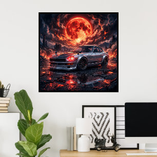 Nissan Fairlady 240z Under a Crimson Moon Poster