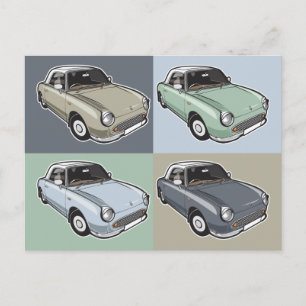 Nissan Figaro in four colours Postcard