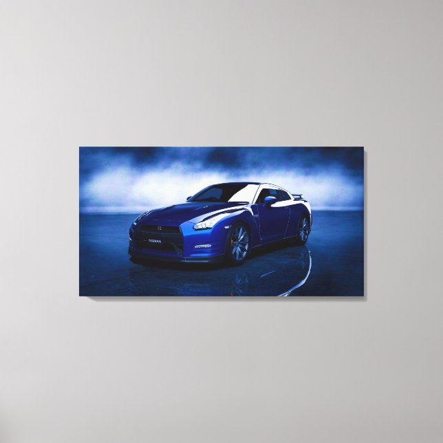 Nissan GT-R Blue Quality Canvas Print (Front)