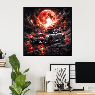 Nissan Silvia S15 Under a Crimson Moon Poster