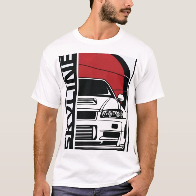 Nissan Skyline R34 GTR Front Silhouette & Japanese T-Shirt (Front)