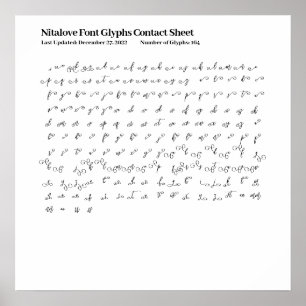 Nitalove Font Glyphs Contact Sheet Poster