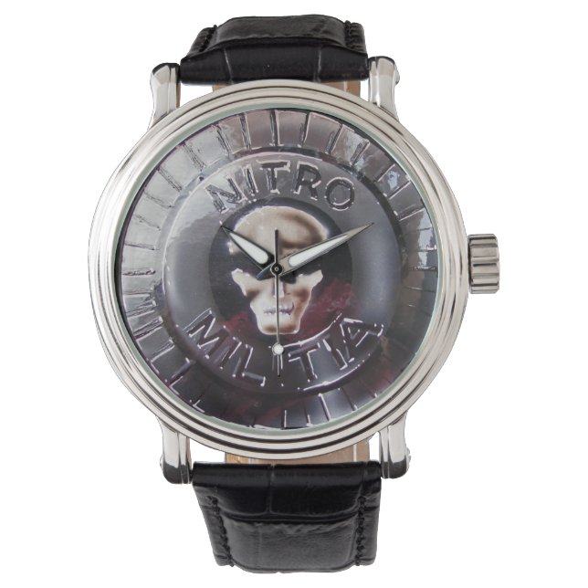 NITRO MILITIA black leather watch (Front)