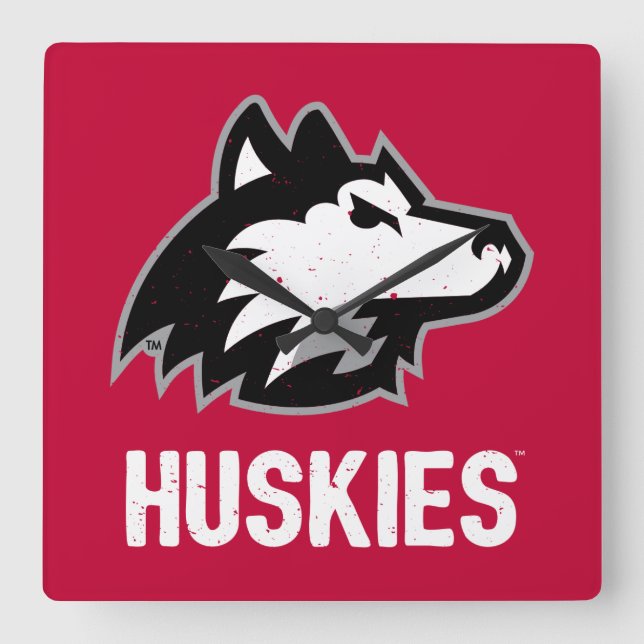 NIU Huskies Distressed Square Wall Clock (Front)